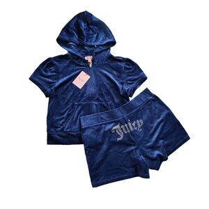 Juicy Couture Velour Hoodie Short Set  L Velvet Watermelon Rhinestone Y2K Retro